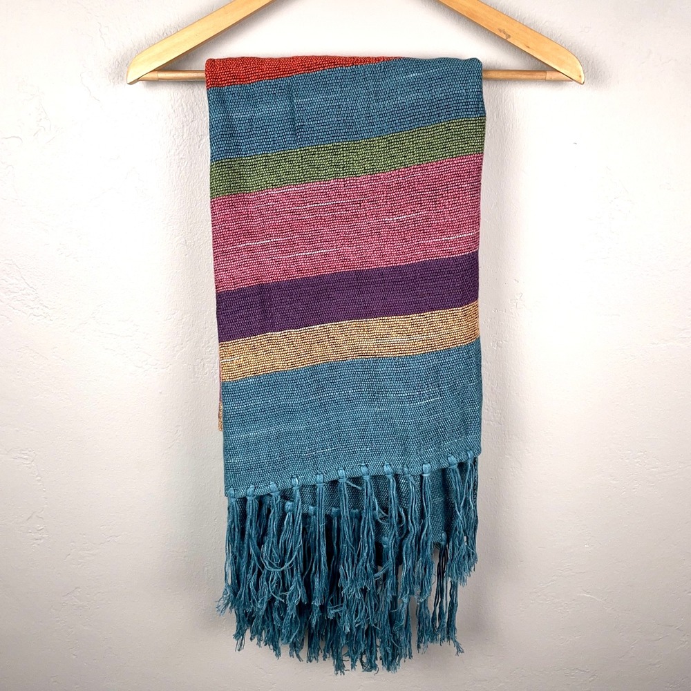 Rose Roques Scarf Knit Rainbow Stripe Wrap Shawl Handcrafted in Swaziland Boho